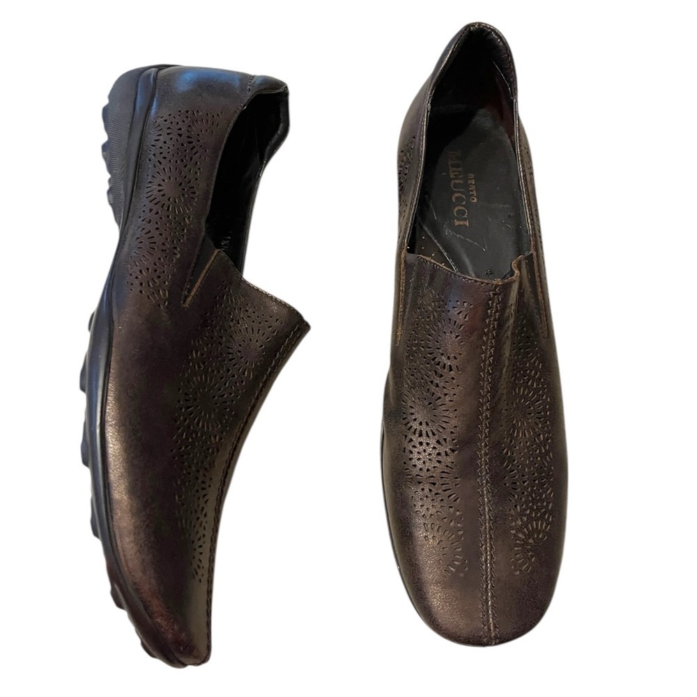 Sesto Meucci Uriana Slip On Flats Bronze Leather Laser Cut